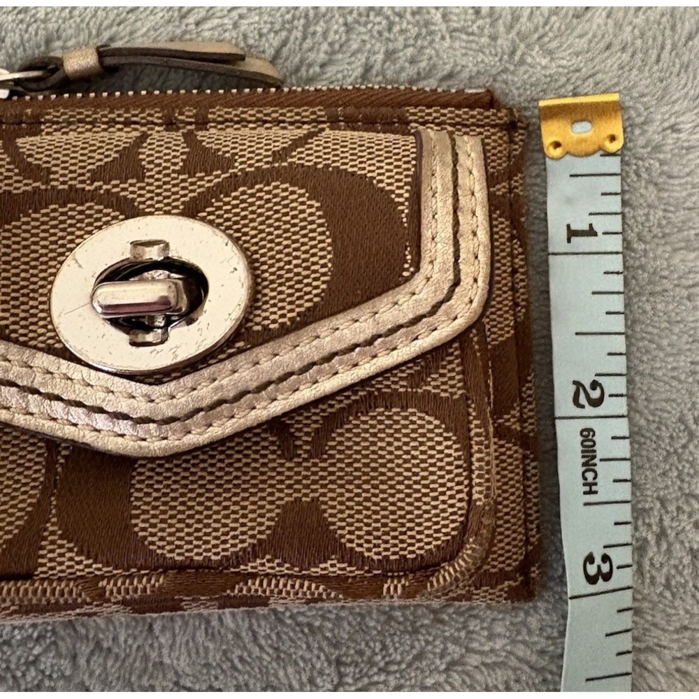 Coach Signature C Canvas Leather Trim Keychain Coin Purse Mini Wallet Turn Lock - Picture 5 of 6